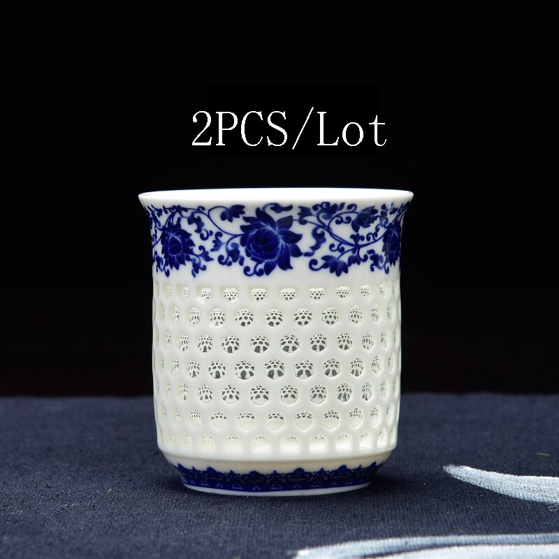 2PCS/Lot Crystal Hollow Teacup Honeycomb Teaware Blue and White Porcelain Ceramic Tea Cup Kung Fu Tea Set Kung Fu Tea Set: B