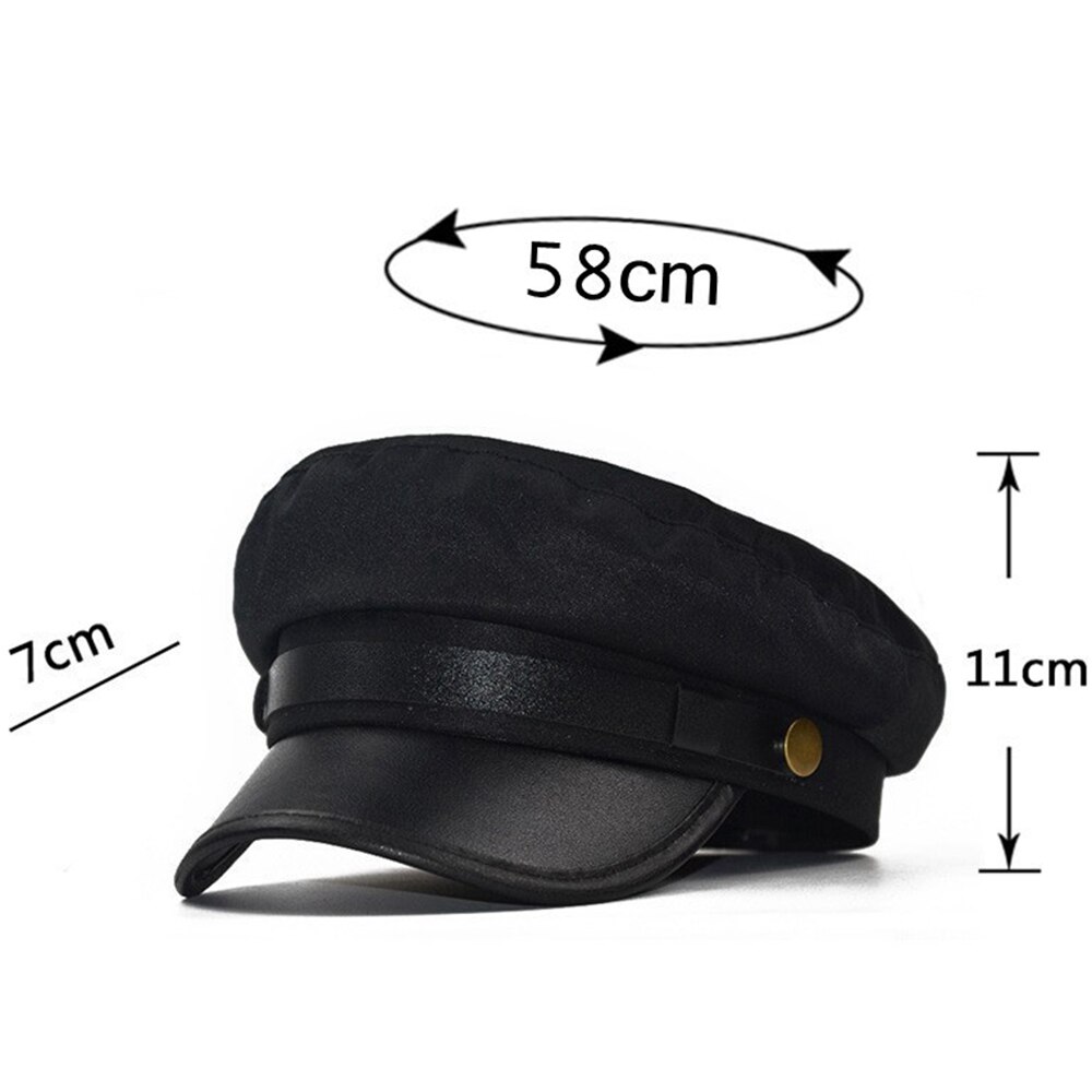 WELROG PU Leather Cotton Hats Wild Duck Tongue Octagonal Cap Women Flat Caps Berets Solid Lady Leather Buckle Hat