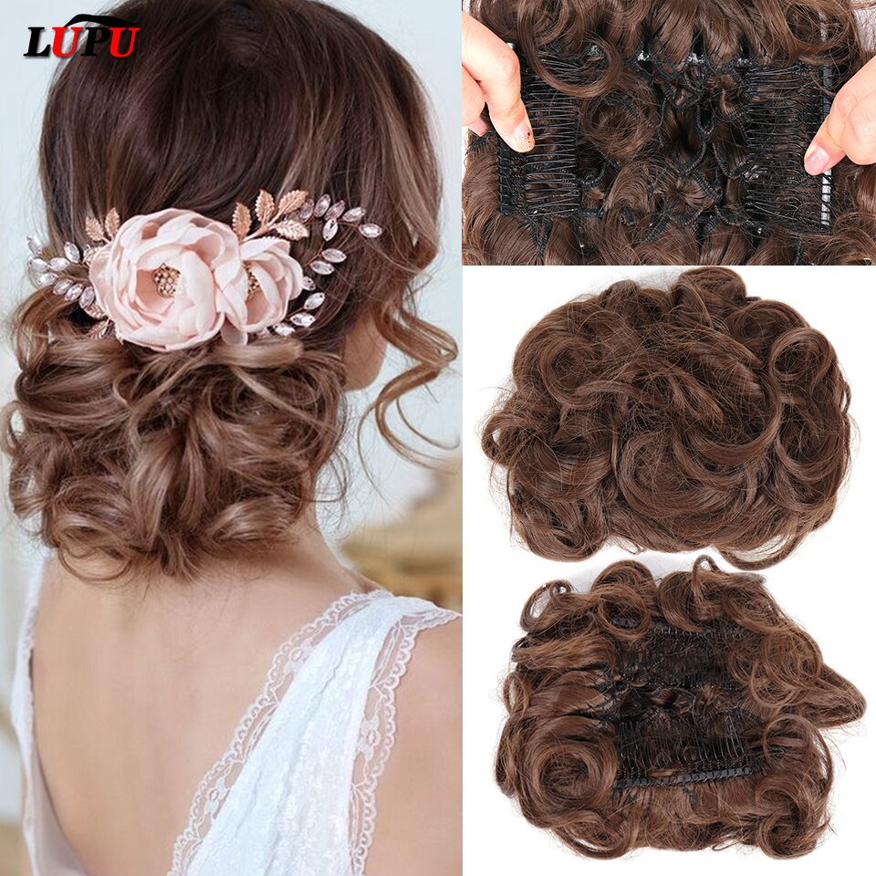 LUPU Synthetische Haarknoten Kamm Clip in Lockige Chignon Haarnadel Synthetische Falsche Haar Schwanz Erweiterung Haar Stück Für Frauen