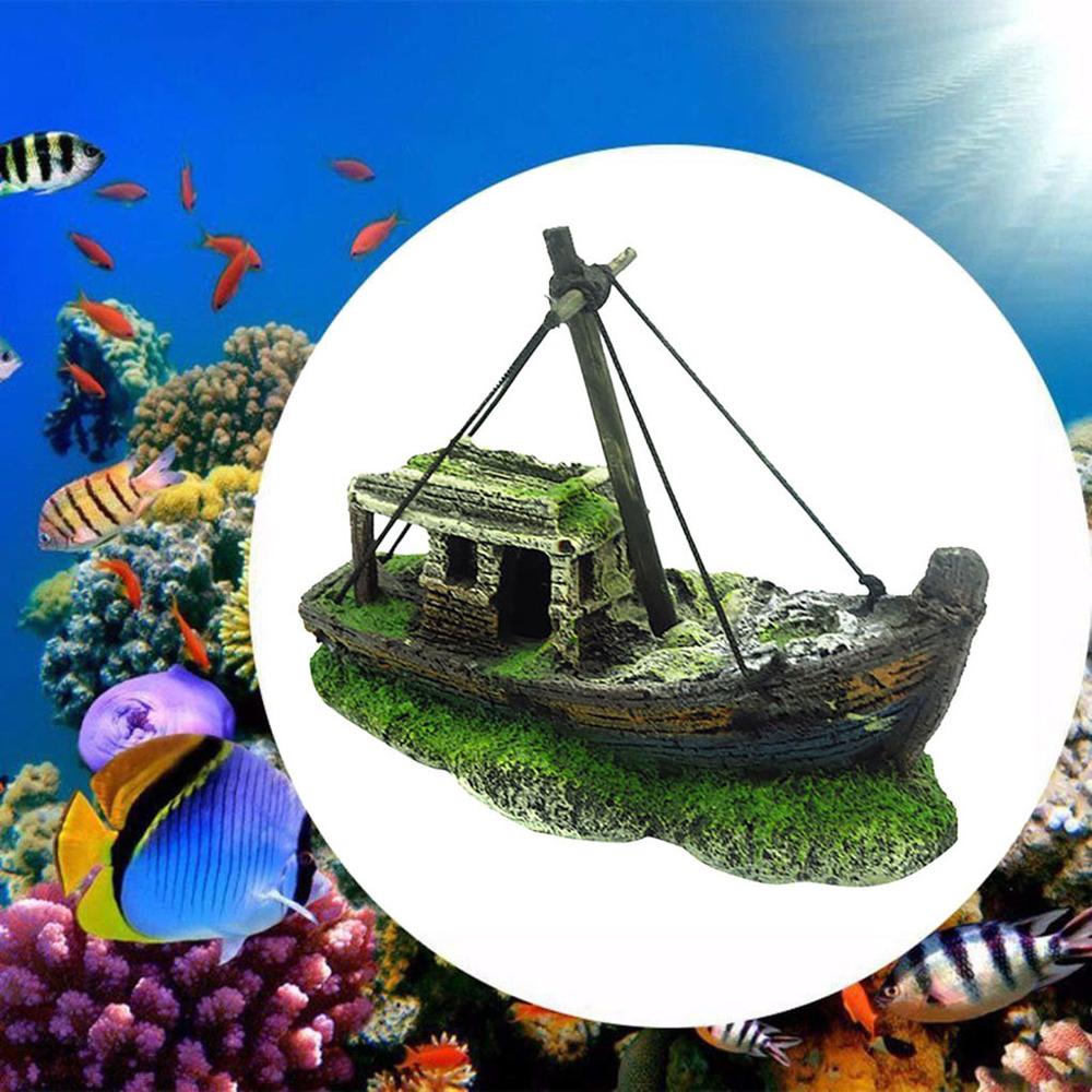 Small Landscaped Aquarium Pirate Fish Tank Boat Artificial Ornaments Viewfinder Glass House Resin Wreck Pirate Ship Decor A40