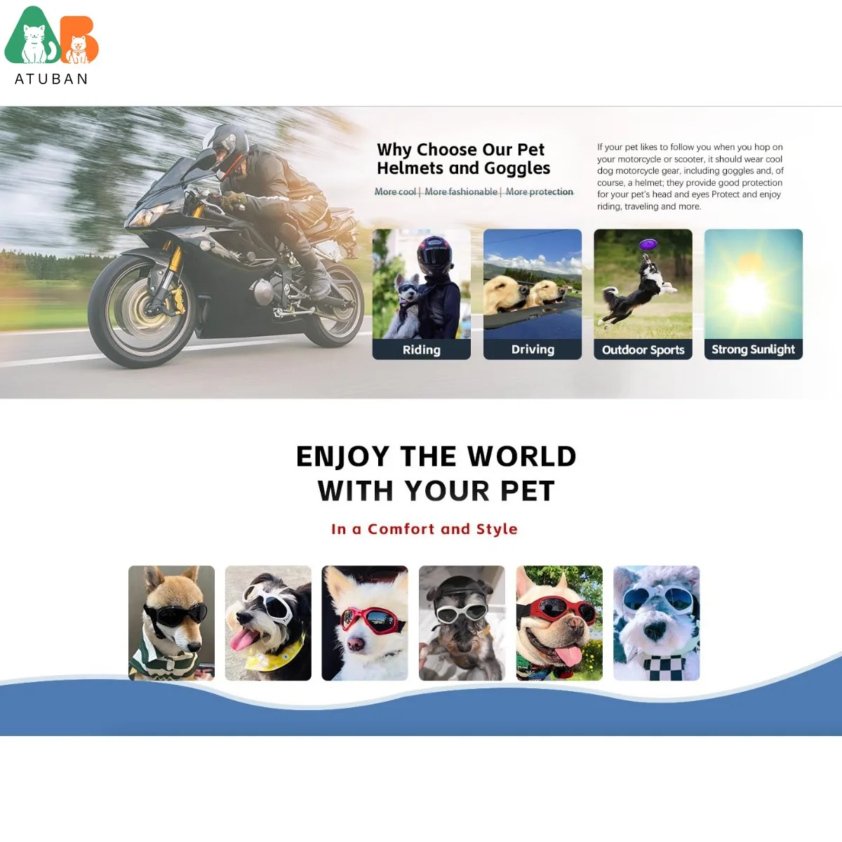 ATUBAN Cool Pet Motorcycle Helmet - Lightweight Goggles & Ear Holes , Stylish Protection for Small Dogs Riding & Driving