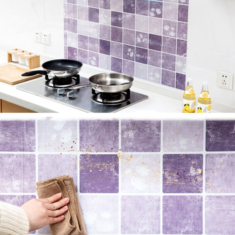 Mosaico 4 colores papel de aluminio autoadhesivo Anti aceite papel tapiz para cocina resistente a altas temperaturas 60x100cm decoración adhesiva