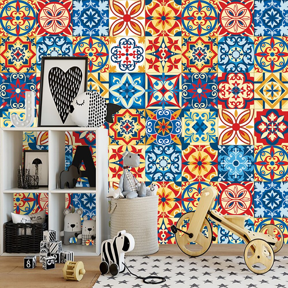 10/15/20/30cm marokkansk stil keramiske fliser wallstickers badeværelse køkken boligindretning tapet skræl &amp; stick pvc kunst vægdecals