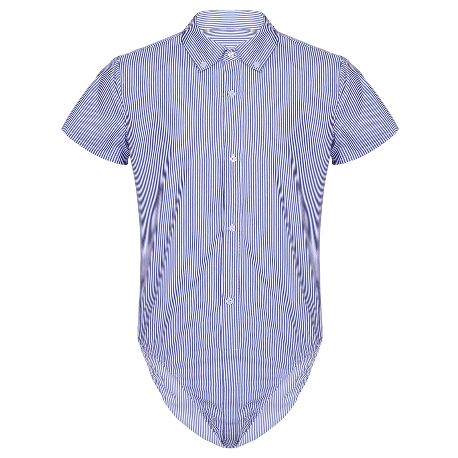 Body rayé à manches courtes pour hommes, chemise décontractée, poche avant, combinaison d'été, bureau, , une pièce: Blue / XL