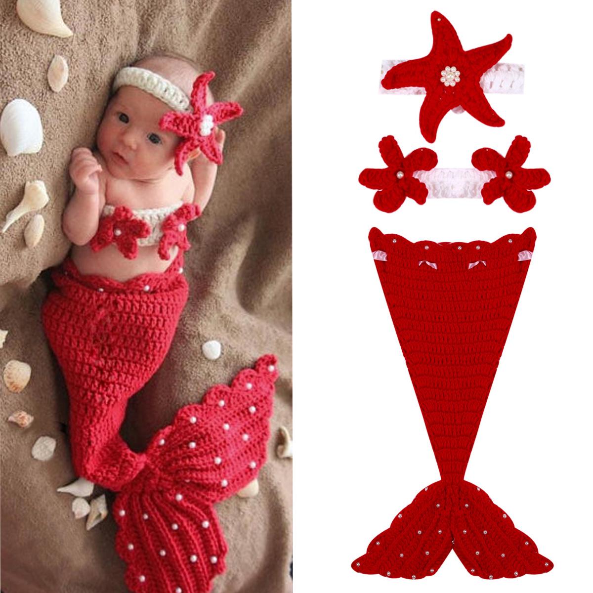 Newborn Baby Girl Crochet Knit Mermaid Suit Costume Photography Prop