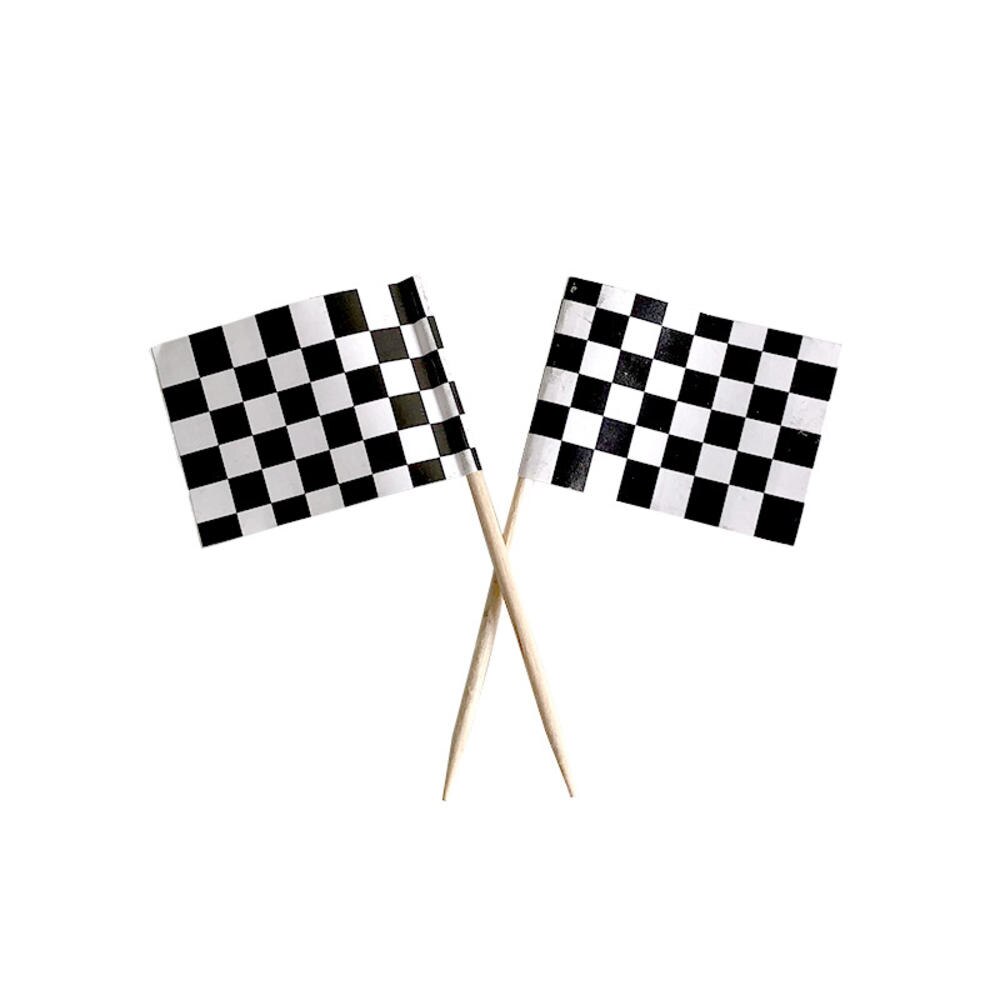 24PCS Racing Flag Toothpicks Checkered Flag Picks Appetizer Toothpicks Fruit Sticks for Cocktail Party - Black and White