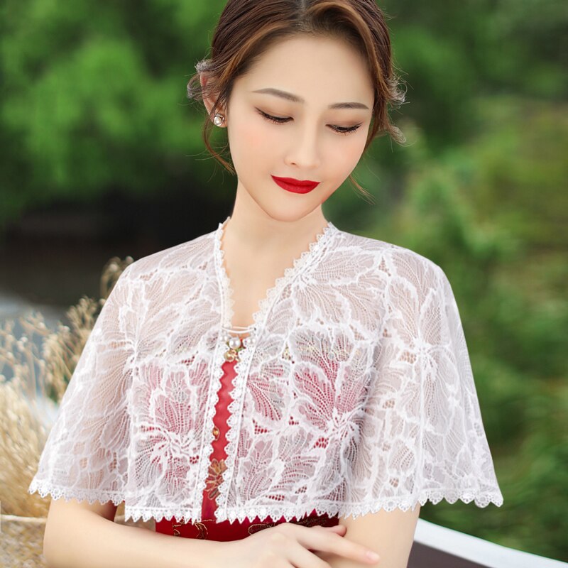Zwart Wit Champagne Burgundy Lace Bruiloft Jas Cape Wrap Korte Bruids Wraps Sjaal Vrouwen Avond Bolero Bruid Capes Mariage: White