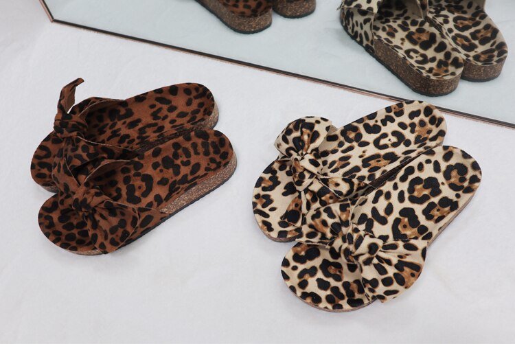 women fatia leopard ribbon sandals with cork lady open toe cork slides slippers