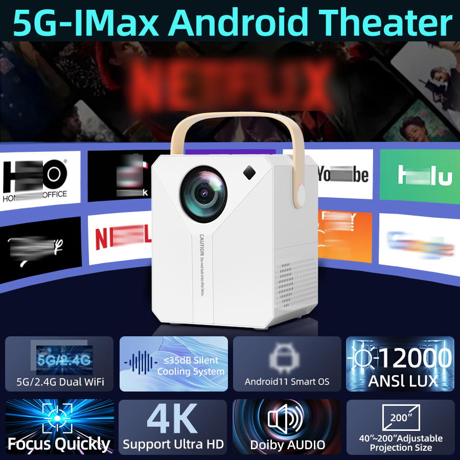 HUASHIJIE Projector 4K Android 11 Dual Wifi6 260ANSI Allwinner H713 BT5.0 1280*1080P Cinema Outdoor Portable Projetor: EU Plug