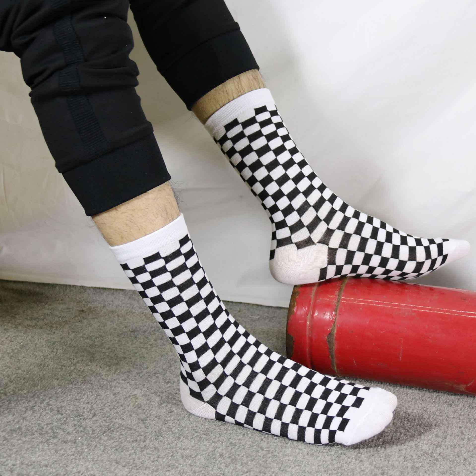 1 pair Tide brand men socks combed men's socks checkered geometric color cotton novelty funny socks men's socks: 4