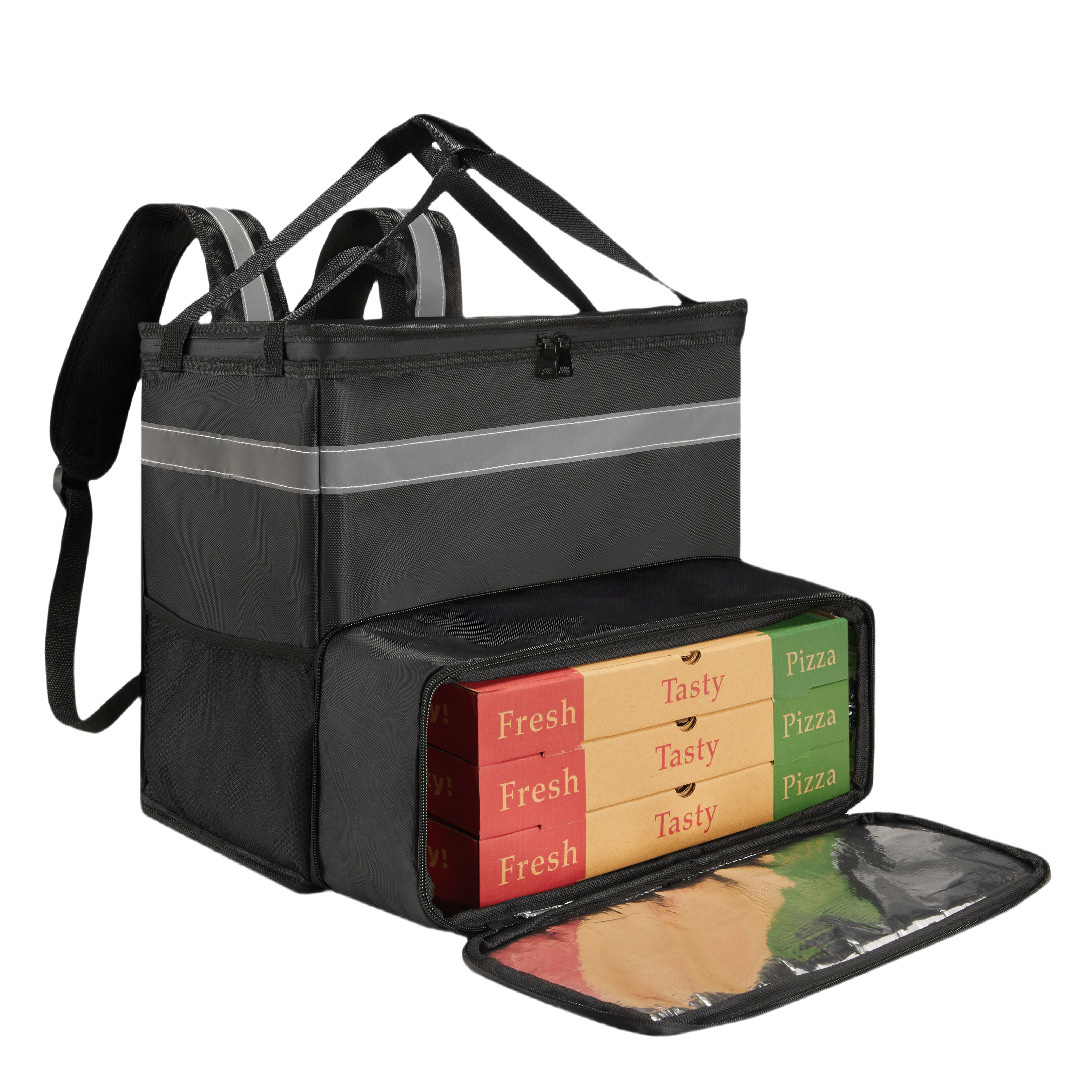Pizza Backpack Expandable for Carry or Cold Food Lightweight with Reflective Strip Food Backpack Insulated: Beige