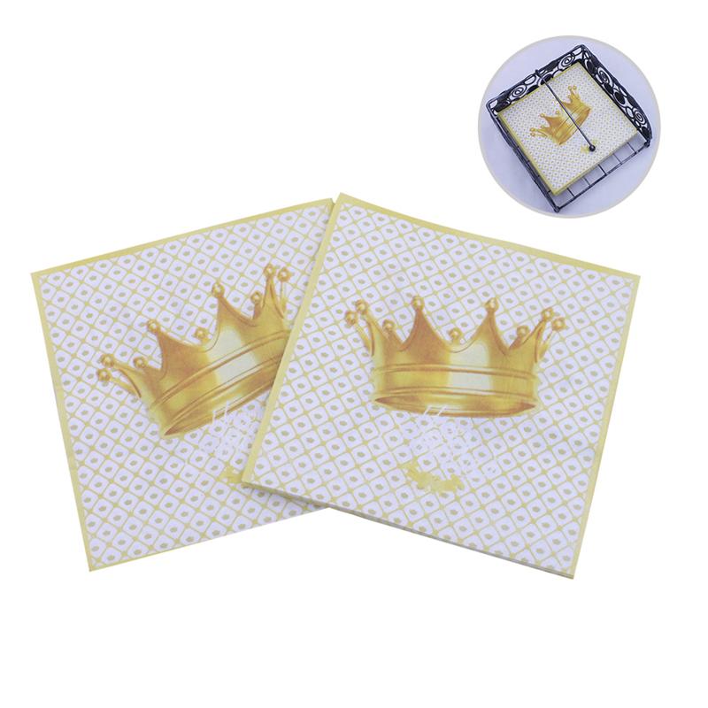 60 Pcs Handdoeken Creatieve Golden Crown Gedrukt Vierkante Zakdoek Servetten Voor Bruiloft