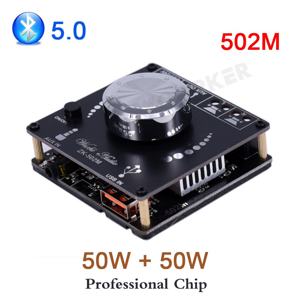 Bluetooth 5.0 TPA3116D2 cyfrowy płyta wzmacniacza Audio zasilania wzmacniacz Stereo kino domowe AUX 502H 1002M 502M 100 wx2 50 wx2: Srebrny