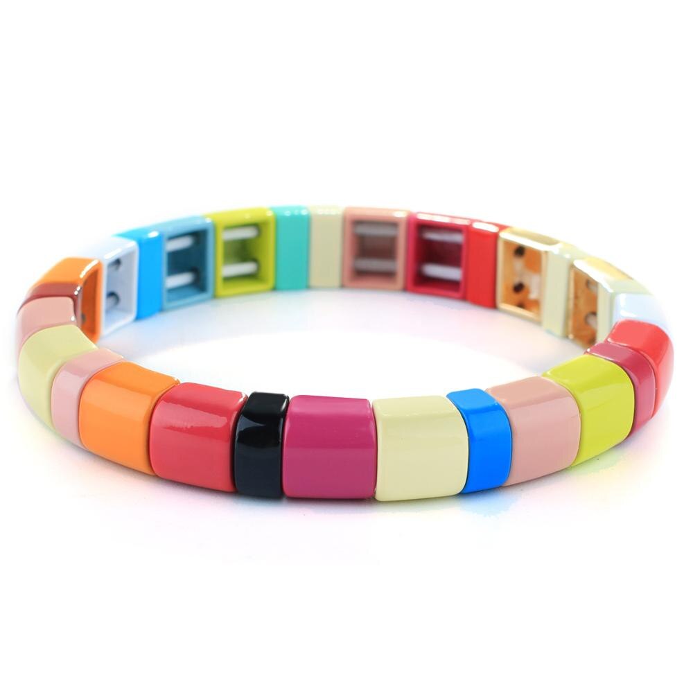 Kelitch Regenboog Armband Kleurrijke Emaille Kralen Armband Met Elastiek Tegel Enamel Armband Manchet Armbanden Voor Vrouwen: KLTRO-K007A