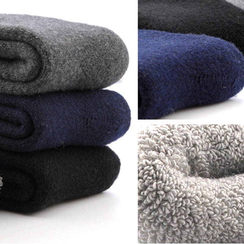 3 Pairs Men's Winter Socks Canada 30 Degrees Below Zero Resist Cold Wool Socks For Men Thicken Pile Socks Solid Color Warm Meias