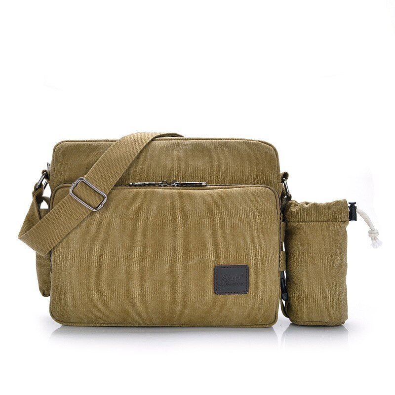 Canvas Multifunction Mens Messenger Shoulder Bags Solid Briefcases Suitcase Card Pocket For Men Women Office Outdoor Travel: Khaki Cup