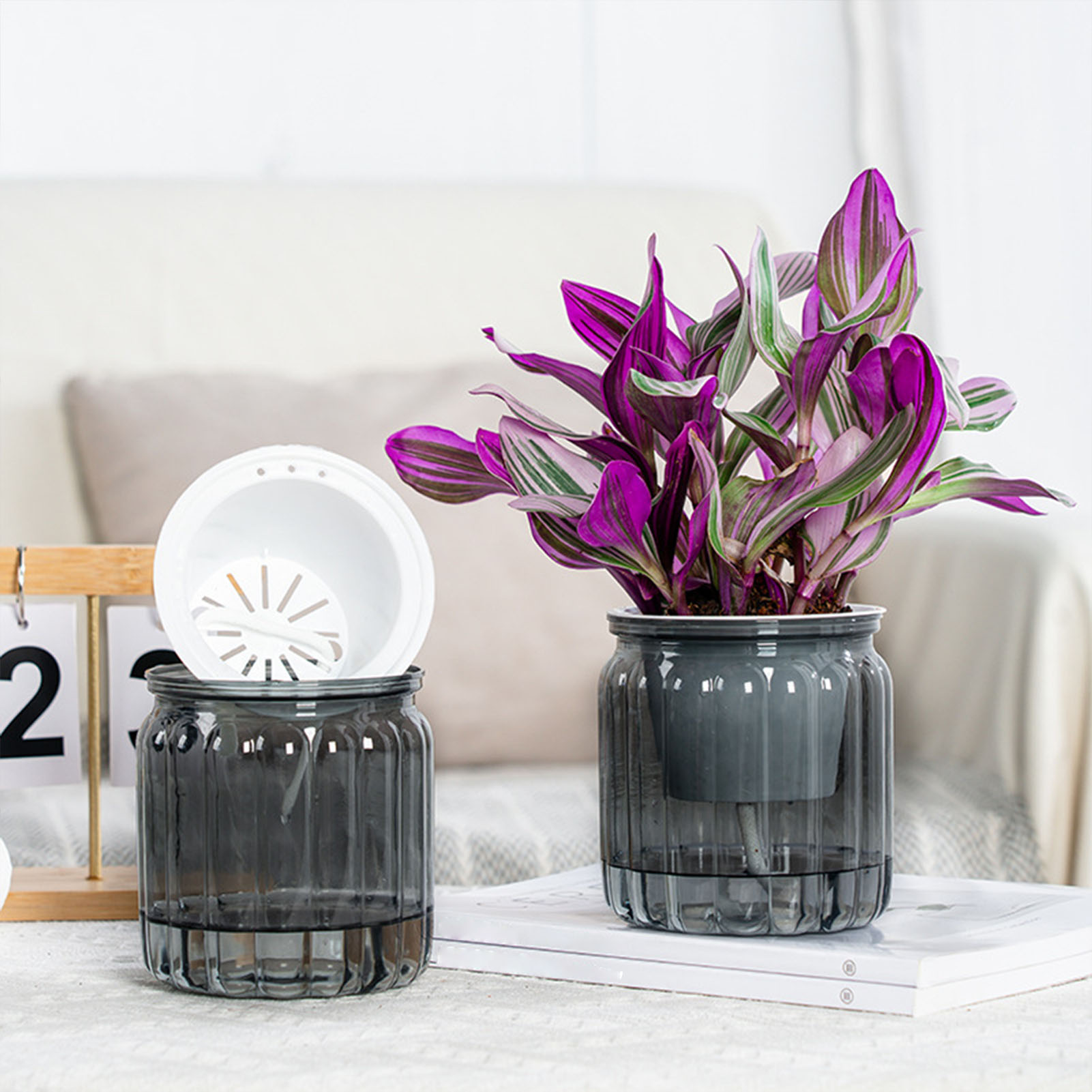 Automatischer wasserabsorbierender Blumentopf aus Kunststoff, runde Blumentöpfe für Hydrokultur-Blume, Sukkulenten-Pflanztöpfe, Garten-Blumentopf