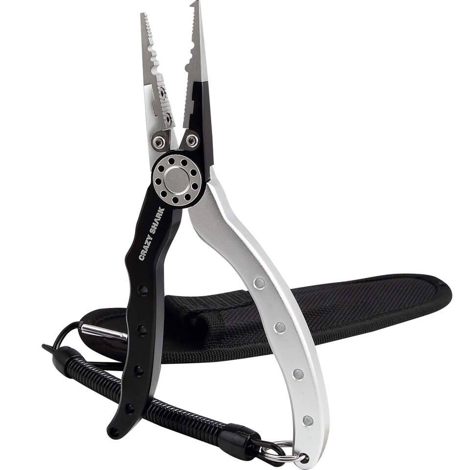 Crazy Shark 19cm Multifunctional Fishing Pliers Aluminium Hook Remover Split Ring Cutters Rustproof Saltwater Tools Carp Fishing: black