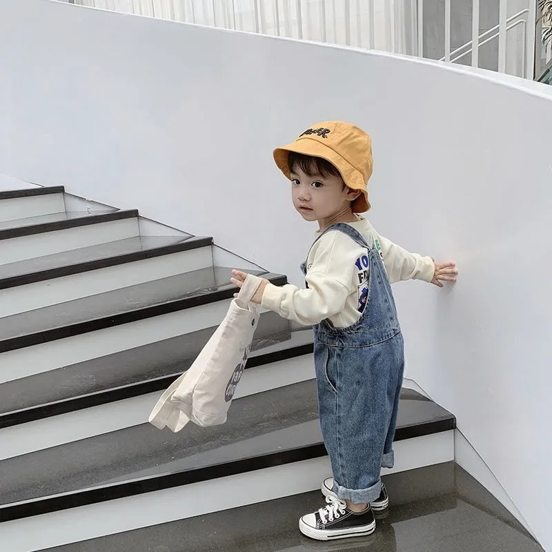 Monos vaqueros versión coreana para niños y niñas de 0 a 6 años, pantalones informales a la , Mono que combina con todo, primavera y otoño