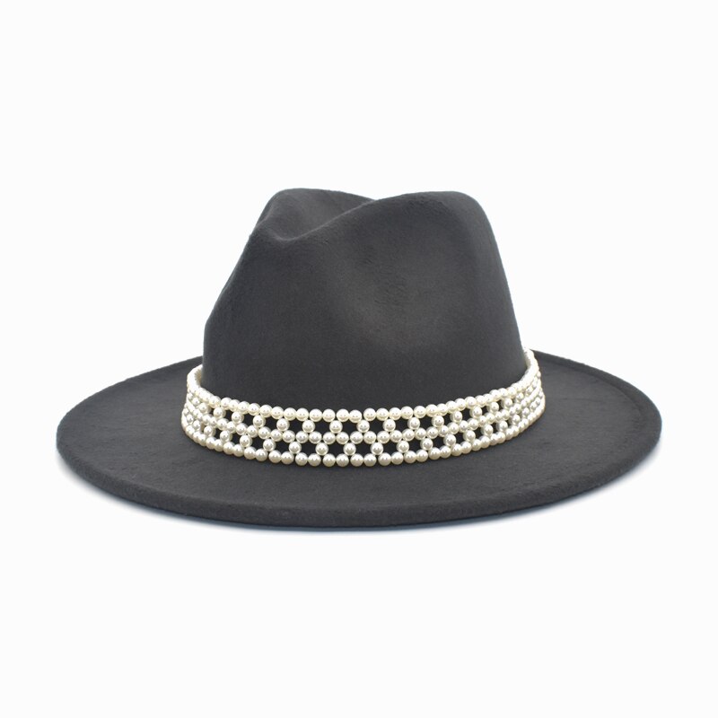 FUODRAO Women Wide Brim Wool Felt Fedora Panama Hat Jazz Trilby Hat Party Cowboy Hat Women Red F86: Dark Grey
