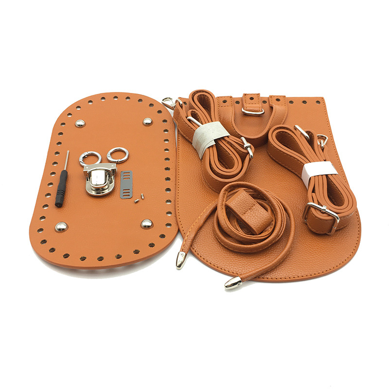 Bolso de mano de con correa para el hombro, conjunto de bolsos tejidos de cuero con accesorios de Hardware, mochila hecha a mano DIY: Marrón