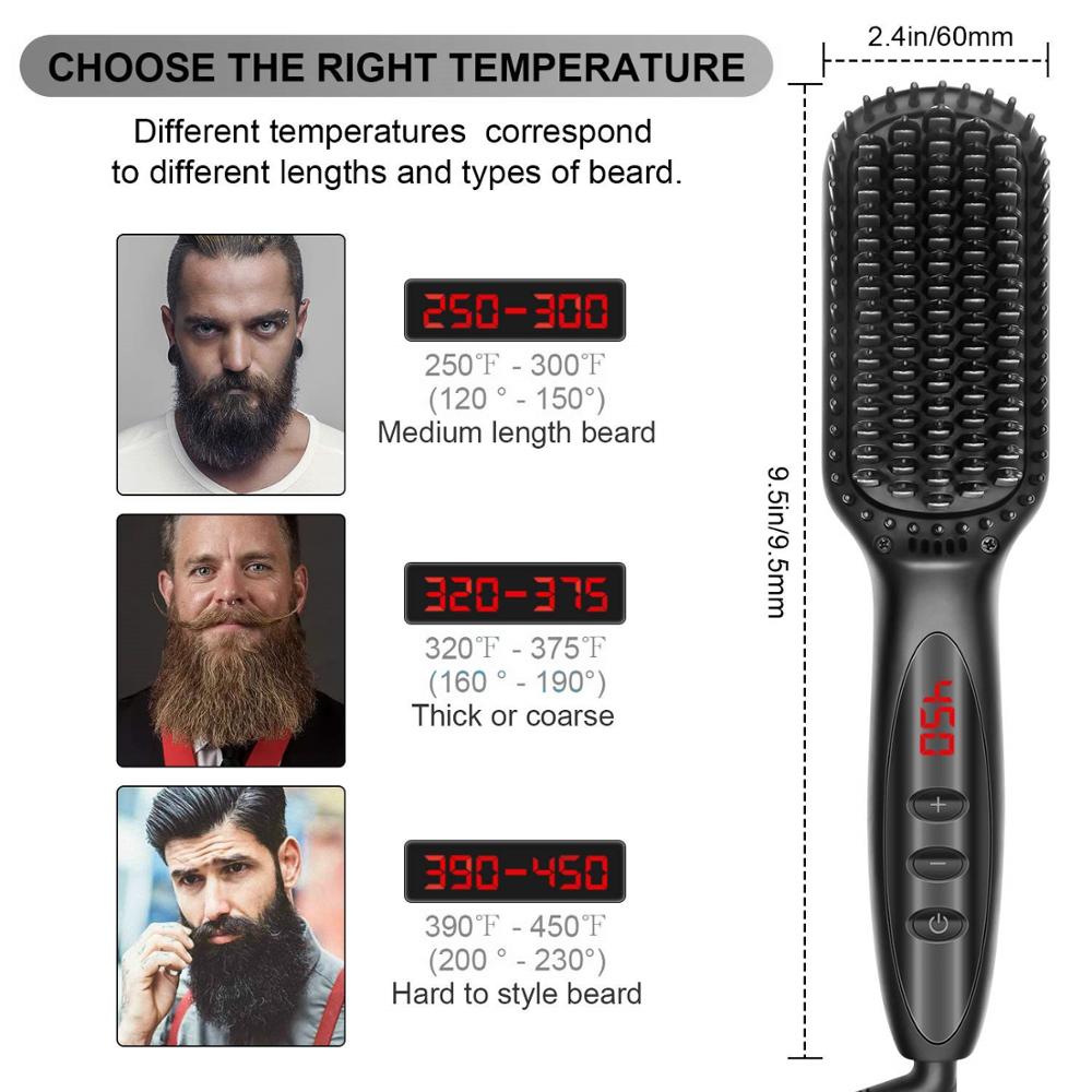 Hair Brush Straightener Ceramic Beard Straightener Electric Comb Flat Iron Heating Anti-Static Smoothing Comb Styling Tool