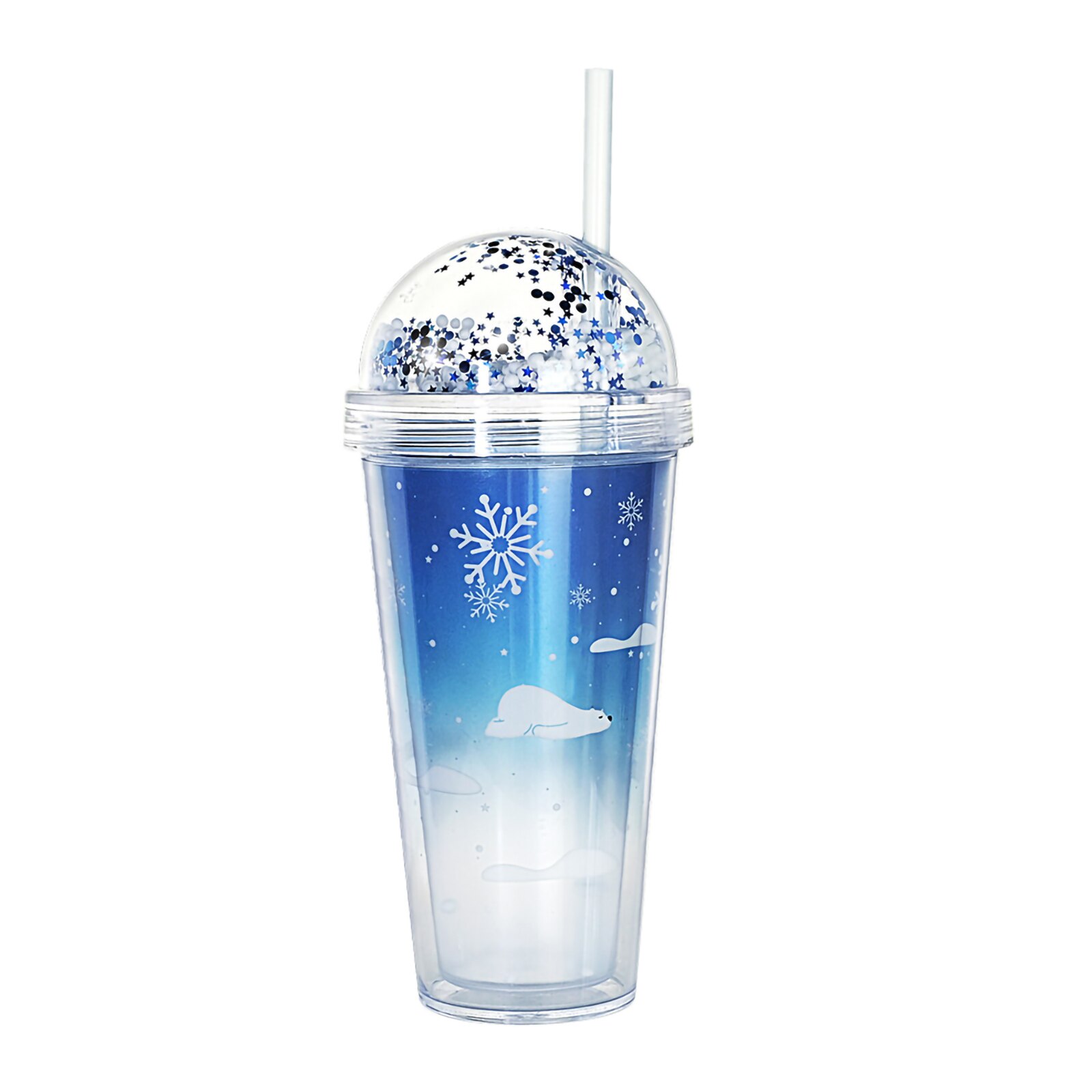 Stro Cup Double-Layer Glitter Met Ronde Cover Gemak Eenvoudige Polar Bear Patroon 420Ml Water Container Schoon: Blauw