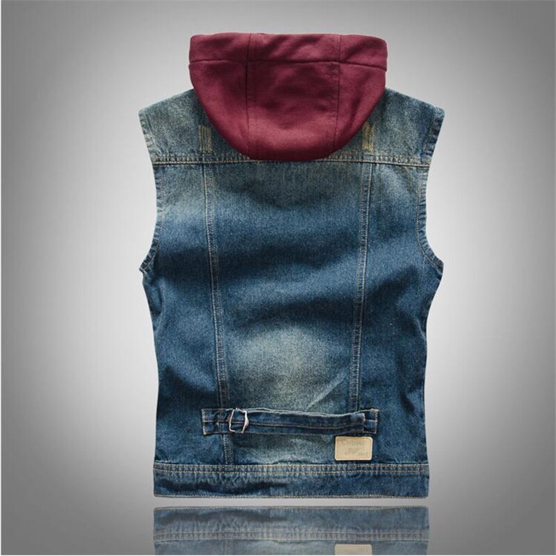 Lente Herfst mannen Denim Vest Casual Jeans Hooded Jassen Camouflage Ripped Mouwloze Jassen Vest Colete Masculino