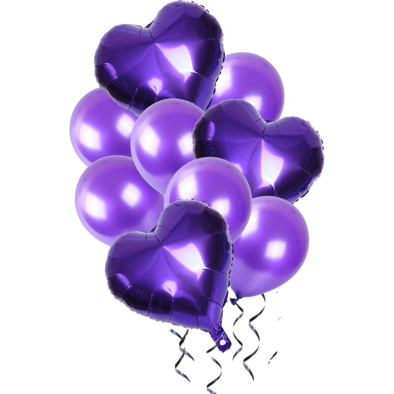 9pcs/lot Heart Aluminum foil balloon Confetti latex balloons For Kids birthday party wedding decoration balloons Baby Shower: purple 2
