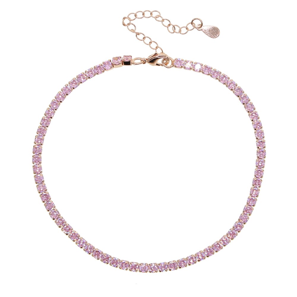 Nuovo 21 + 5 CENTIMETRI ghiacciato fuori bling bianco rosa cz tennis catena cavigliera per le donne anca salto 3 millimetri cubo zirconia tennis gamba catena dei monili del piede: Rosa colore Oro