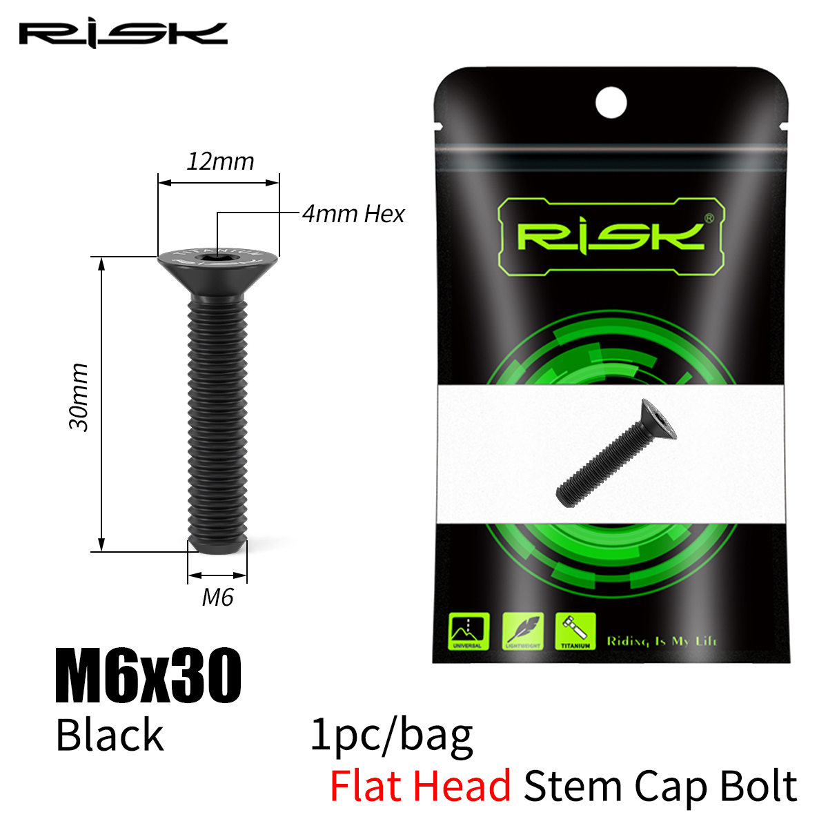RISK Bicycle Titanium Bolt Screw M6x30 M6x35 M6x40 M6x50 for Bicycle Headset Stem Cap Cover Disc Brake Caliper Flat Allen Head: Ivory