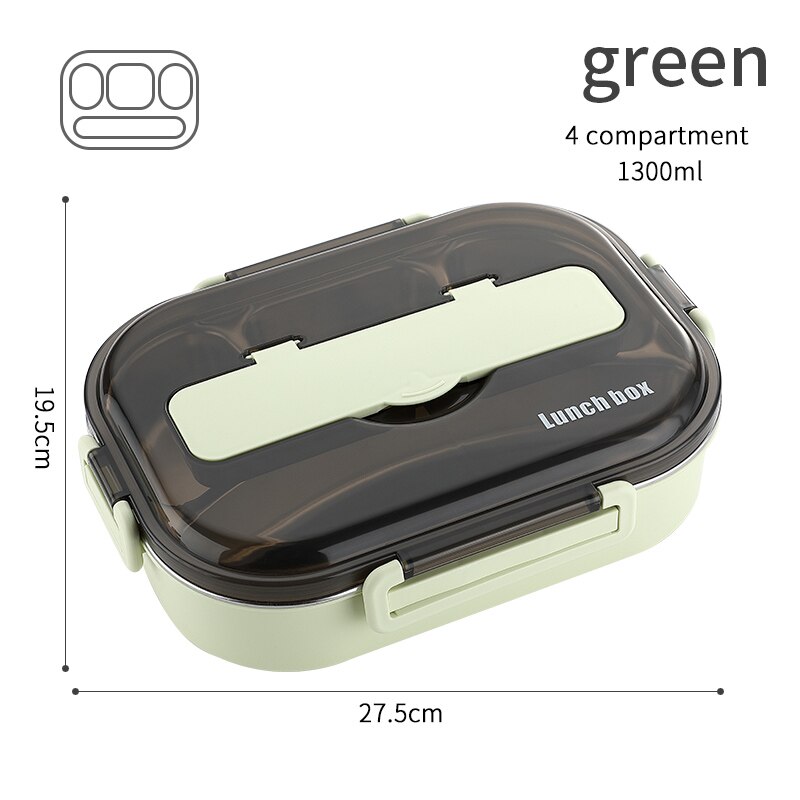 HENGFENG Portable 304 Stainless Steel Lunch Box Japanese Style Compartment Bento Box Kitchen Leakproof Food Container: Green 4 Suit