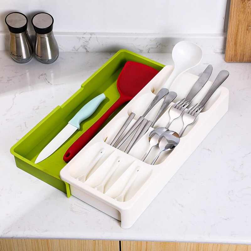 Cajón organizador de cocina, caja de almacenamiento de cubiertos, bandeja, tenedor, cuchara, contenedor divisor para utensilios de cocina, soporte para armario