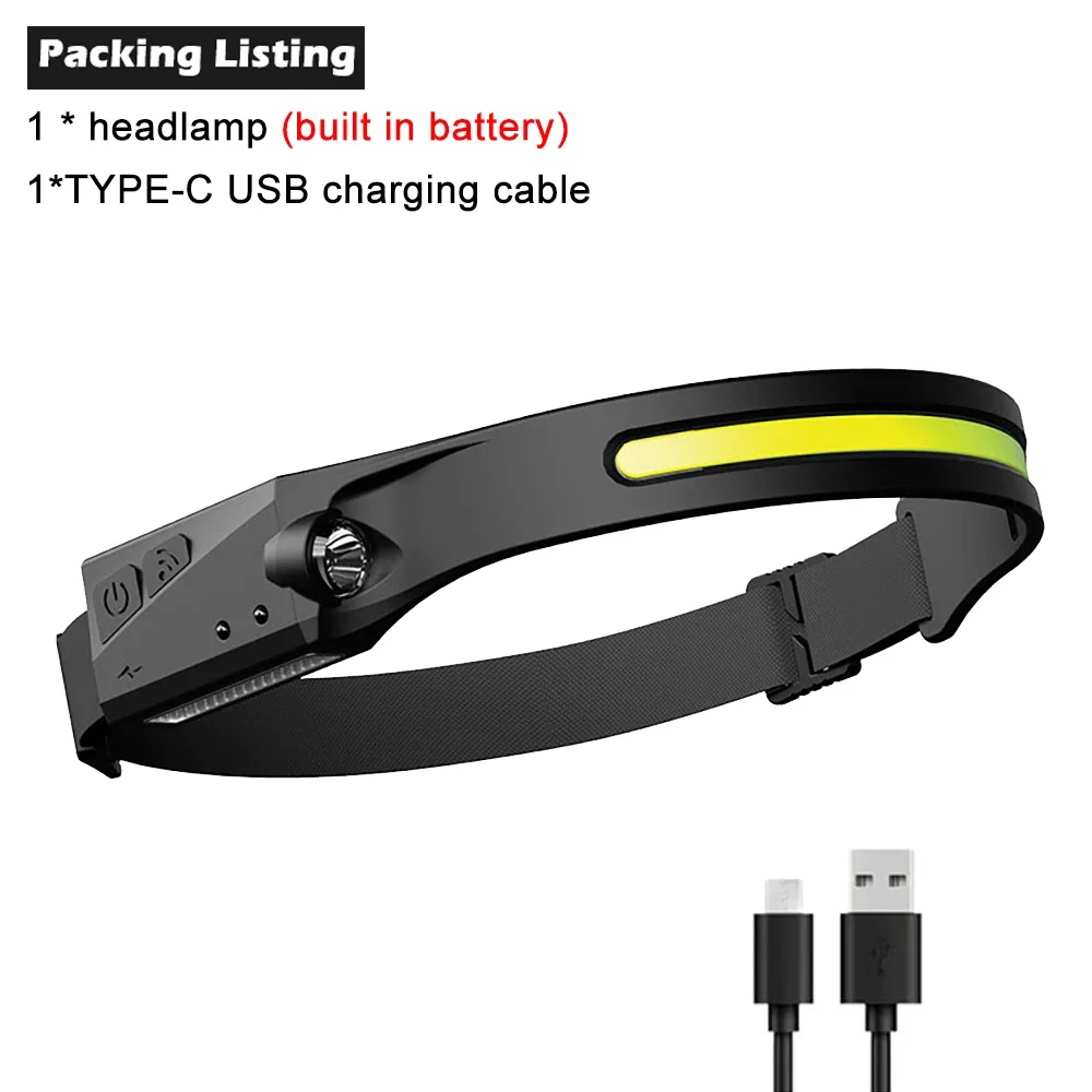 Induktionspandelamper cob led-sensor pandelampe indbygget batteri lommelygte usb genopladelig pandelampe 5 lystilstande pandelampe: Blå