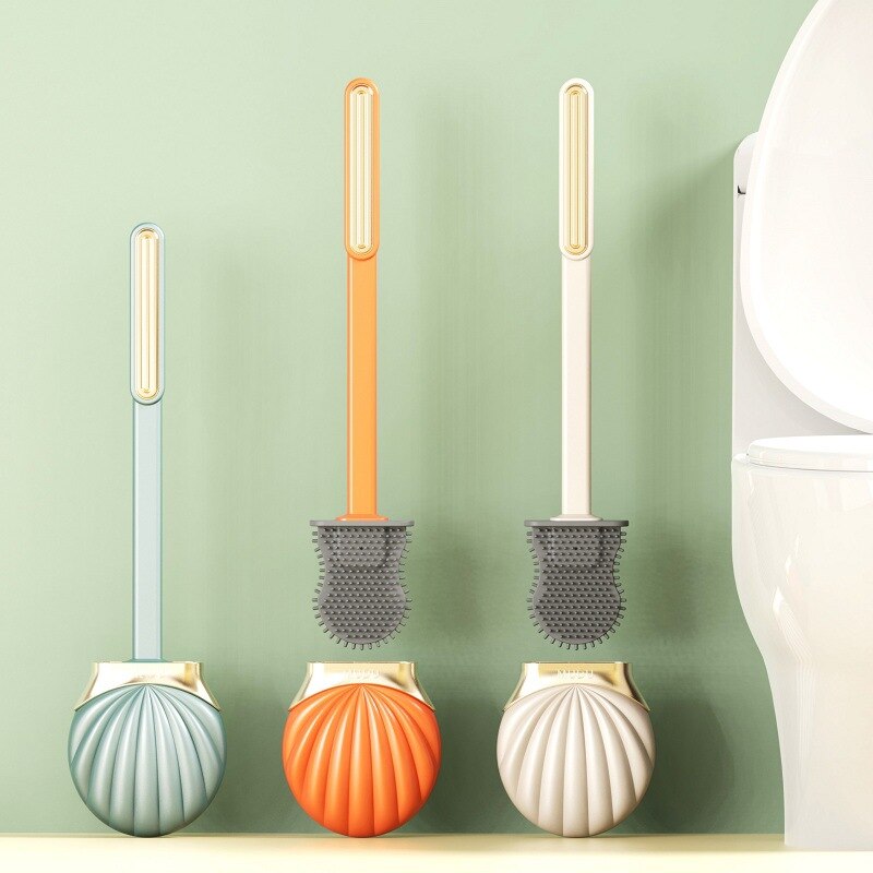 Silicone Shell-shaped Toilet Brush Toilet Without Dead Angle Cleaning Brush with Long Handle Wall Mounted Toilet Brush Holder