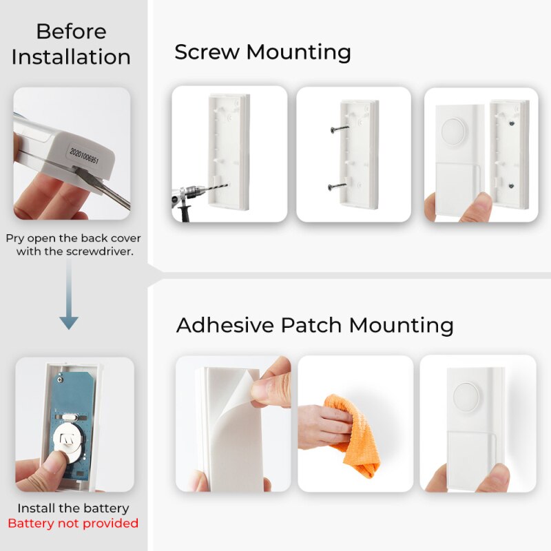 2-in-1 Wireless Doorbell Wireless Smart Doorbell Door Bell Ring 433MHZ LED Night Light USB Powered IP55 Waterproof Doorbell