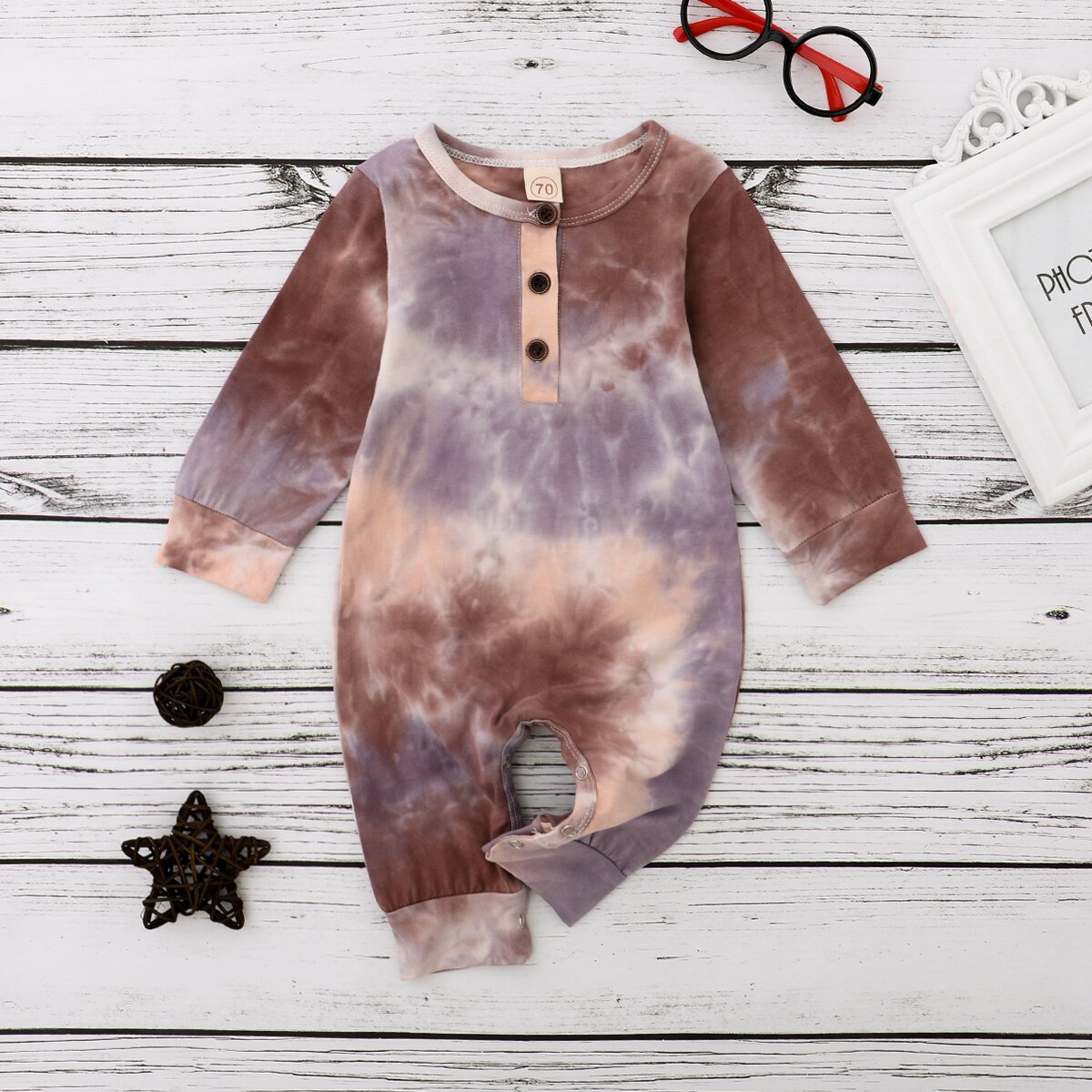 Citgeett automne infantile bébé garçons filles cravate colorant impression à manches longues bouton décorer barboteuse une pièce automne printemps vêtements