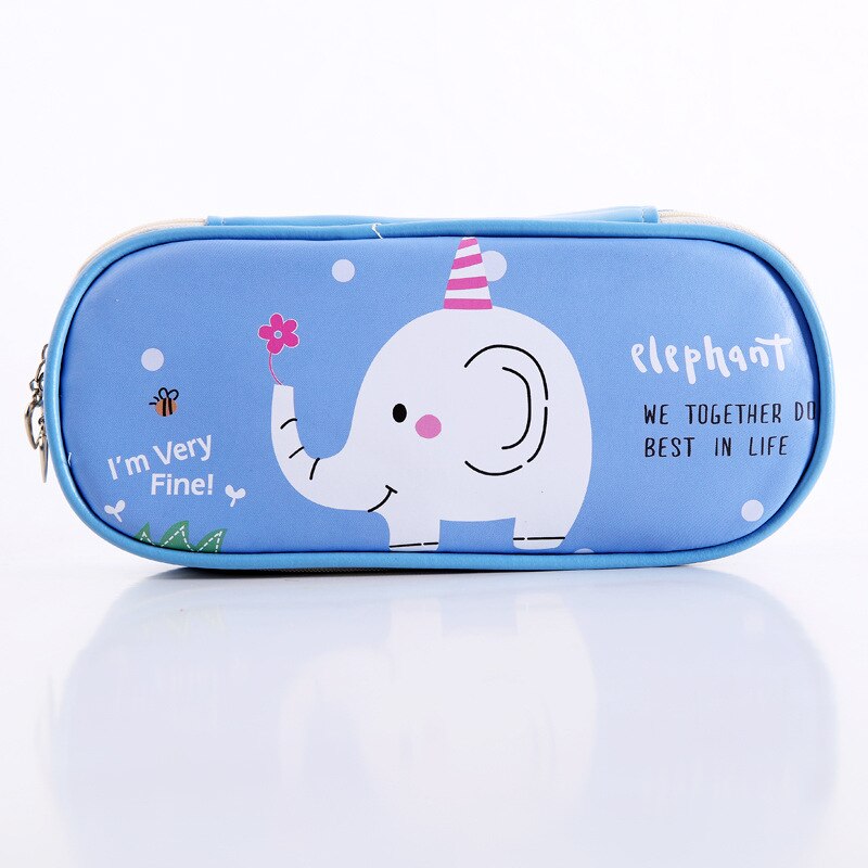 Kawaii escola lápis caso para meninas menino coreano plutônio pequeno penal dos desenhos animados grande caneta gato cor caixa de lápis claro bolsa estacionária: Elephant