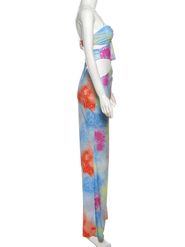 Kliou Tie tinte con paneles mujeres Maxi vestido Hipster Festival atractivo Slash Correa pecho sin cintura Vestidos ajustados señora vacaciones bata