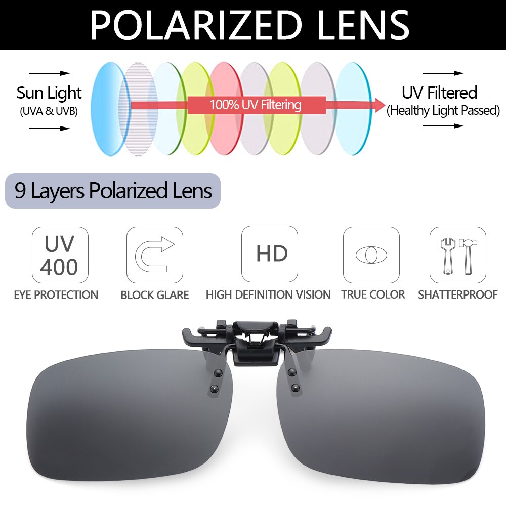 1PC Polarized Clip On Flip Sunglasses UV400 Anti-Glare Sun Glasses Flip Night Vision Glasses Driving Fishing Cycling Eyewear