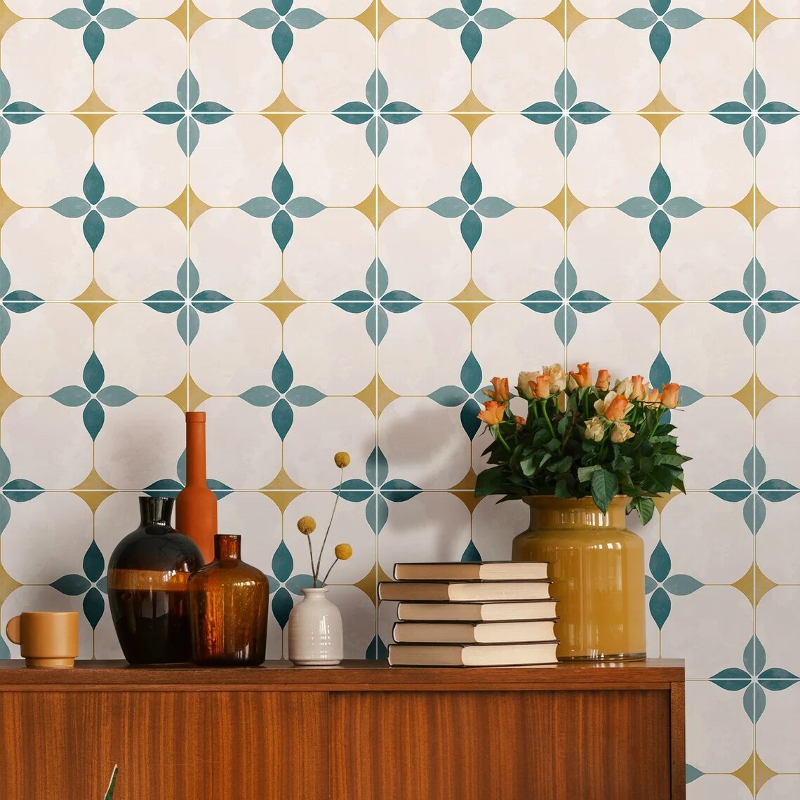Kitchen Adhesive Tiles Sticker Floor Bathroom Decoration Peel And Stick Backsplash Waterproof Evening Star Teal peel and stick t