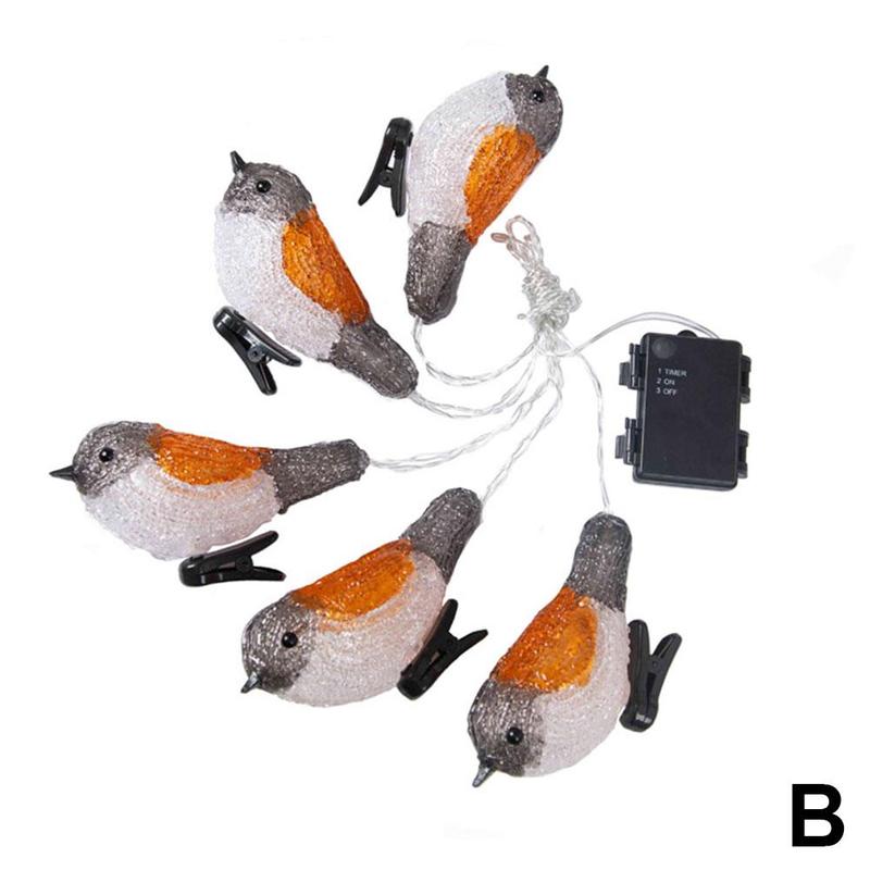 Bird Led String Light Robin Acrylic Mockingbird Solar Garland Led String Usb Battery Fairy Decoration Clip Lights With Powe W3d8: B