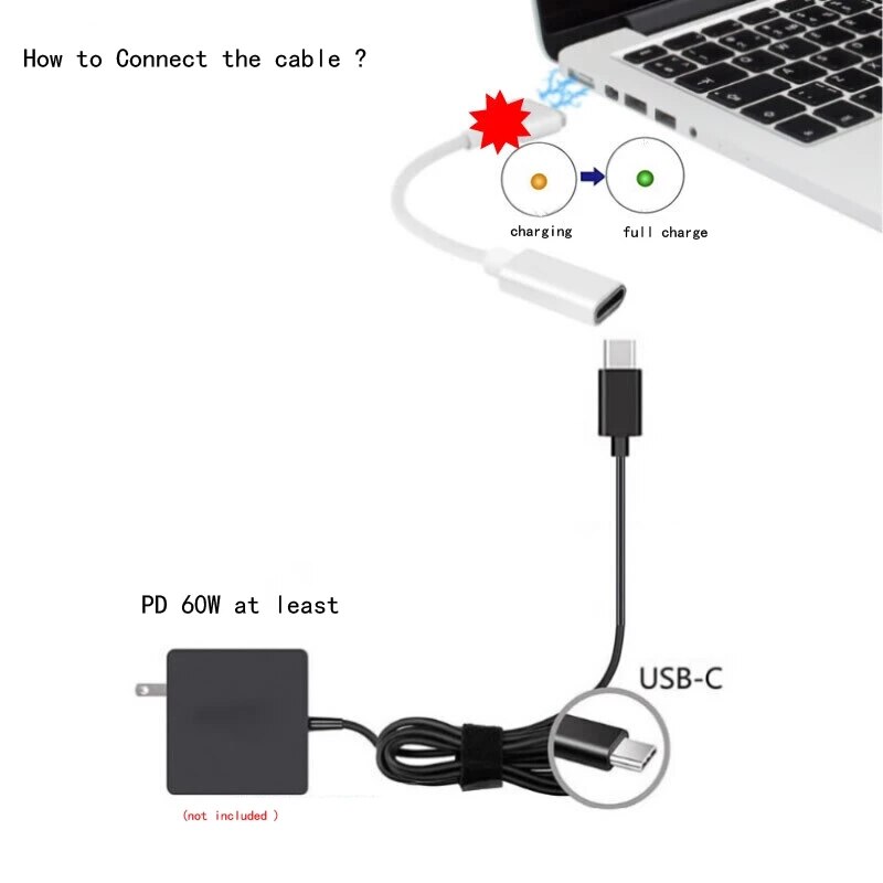 T-tip l- tip lader usb c type c femal til magsaf * 1 2 for apple macbook pro air 30w 45w 61w 65w 87w 100w lader strømadapter