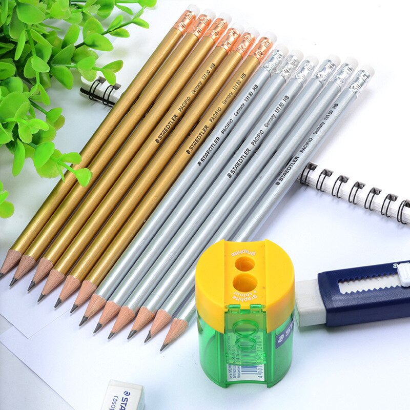 12pcs/Box STAEDTLER 131 80 Gold Silver Standard Pencil with Eraser HB Pencils for School Sketching