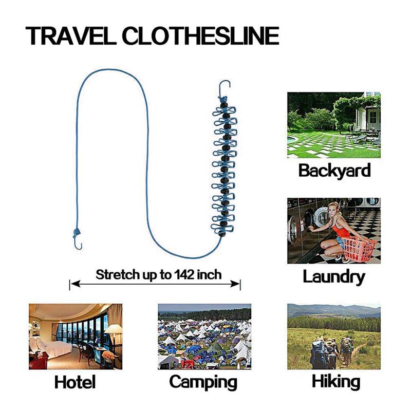 Corde à linge Flexible, épingle à linge portable 12 pièces, 13 boutons noirs pour camping, randonnée, plage et maison (noir + violet)