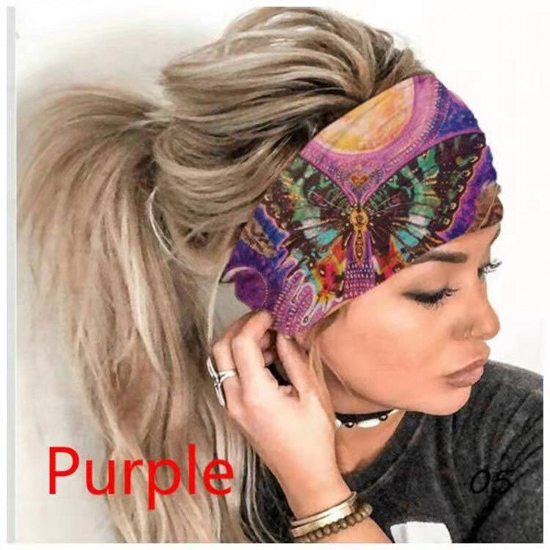 Tie-dye-Diadema deportiva para mujer y niña, bandas elásticas para el cabello, banda para el cabello Bohemia estampada, diadema deportiva, banda elástica para Yoga: 05