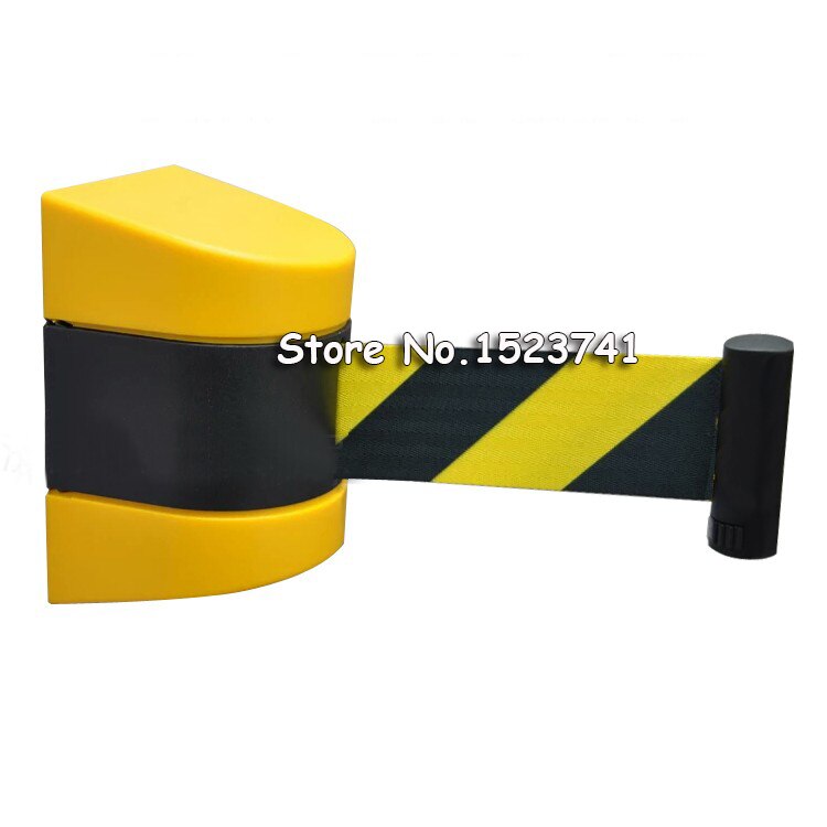 Max 10m belt length wall mounted retractable belt barrier with yellow / black striped caution belt for separated region: Yellow black 5m