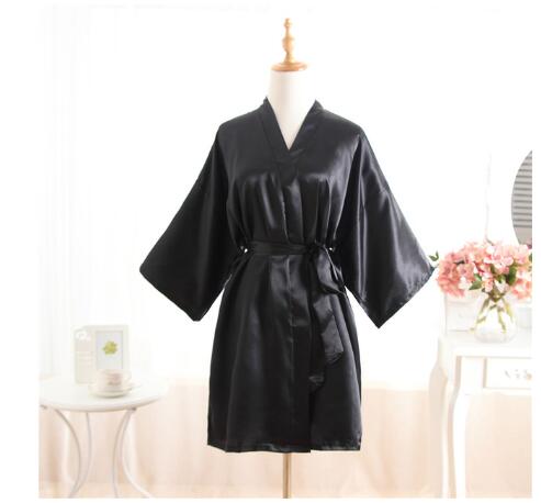 Donne calde di Seta Corto Damigella D'onore Della Sposa Abito sexy Da Sposa in Raso kimono Vestaglie Degli Indumenti Da Notte Camicia Da Notte del Vestito della Donna Accappatoio Pigiama Rosa: S / nero