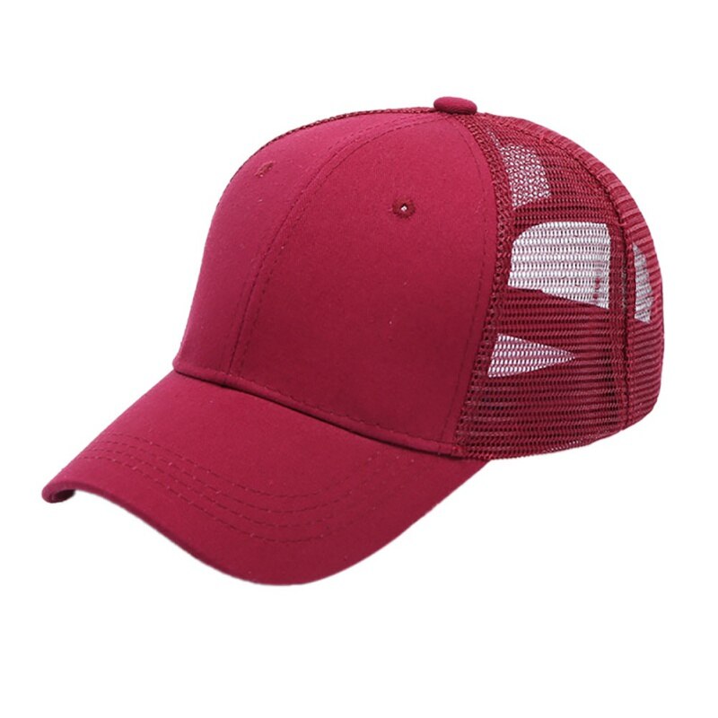 Unisex Cap Casual Plain Mesh Baseball Cap Adjustable Snapback Hats For Women Men Hip Hop Trucker Cap Streetwear Hat: WINE RED