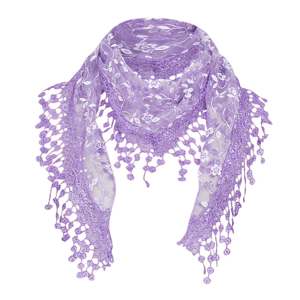 Women Lace Solid Color Scarf Lady Sheer Floral Scarf Shawl Wrap Tassel Scarf Panuelos De Mujer Para El Cuello Femme #T1P: Purple